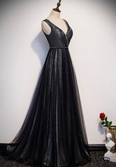Black V-Neck Tulle Long Corset Prom Dresses, A-Line Evening Dresses outfit, Bridesmaids Dresses Orange