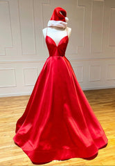 Red Satin Long Corset Prom Dresses, Simple A-Line Evening Dresses outfit, Party Dresses Sales