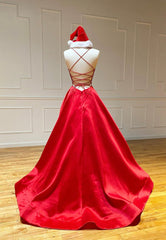 Red Satin Long Corset Prom Dresses, Simple A-Line Evening Dresses outfit, Party Dress Sales