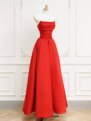 Red A-Line Satin Long Corset Prom Dress, Red Long Corset Formal Dress outfit, Evening Dress Sleeves
