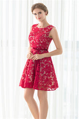 Red A-line Sleeveless Short Lace Corset Homecoming Dresses outfit, Party Dress Meaning