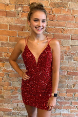 Red Criss-Cross Straps Sequins Tight Short Hoco Dress outfits, Red Criss-Cross Straps Sequins Tight Short Hoco Dress