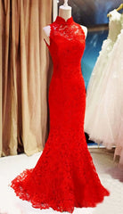Red Lace Mermaid Long Corset Formal Gown, Red Corset Bridesmaid Dress outfit, Homecoming Dresses Blues