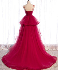 Red Long Corset Prom Dresses, Sweetheart Neck Red Corset Formal Gown outfit, Evening Dress Modest