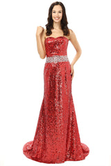 Red mermaid Sequins Sweetheart With Crystal Corset Bridesmaid Dresses outfit, Autumn Wedding