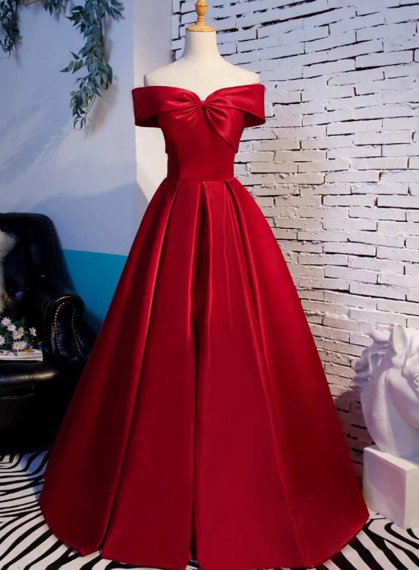 Red Off Shoulder Satin A-line Sweetheart Long Corset Prom Dress, Red Long Evening Dress Corset Formal Dress outfit, Bridesmaids Dress Beach
