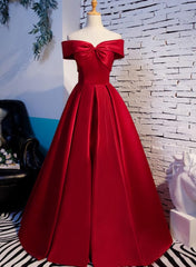 Red Off Shoulder Satin A-line Sweetheart Long Corset Prom Dress, Red Long Evening Dress Corset Formal Dress outfit, Bridesmaids Dress Beach