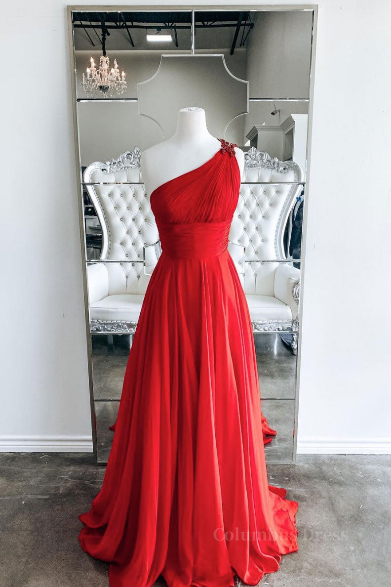 Red one shoulder long Corset Prom dress red evening dress outfit, Prom Dress Online