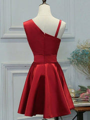Red One Shoulder Satin Knee Length Corset Homecoming Dress Party Dress, Short Corset Prom Dress Corset Formal Dress outfit, Bridesmaid Dresses Color Scheme