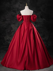 Red Satin A-line Short Sleeves Long Corset Prom Dress, Red Long Corset Formal Dress Evening Dress outfit, Light Blue Prom Dress