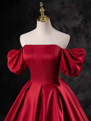 Red Satin A-line Short Sleeves Long Corset Prom Dress, Red Long Corset Formal Dress Evening Dress outfit, Silk Dress