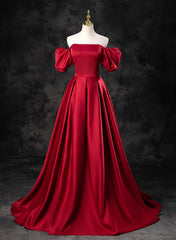 Red Satin A-line Short Sleeves Long Corset Prom Dress, Red Long Corset Formal Dress Evening Dress outfit, Sweet 23 Dress