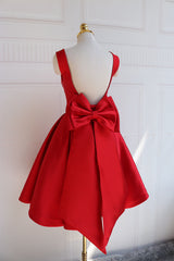 Red Satin Backless Short Party Dress, Red Corset Homecoming Dresses outfit, Prom Dress Near Me