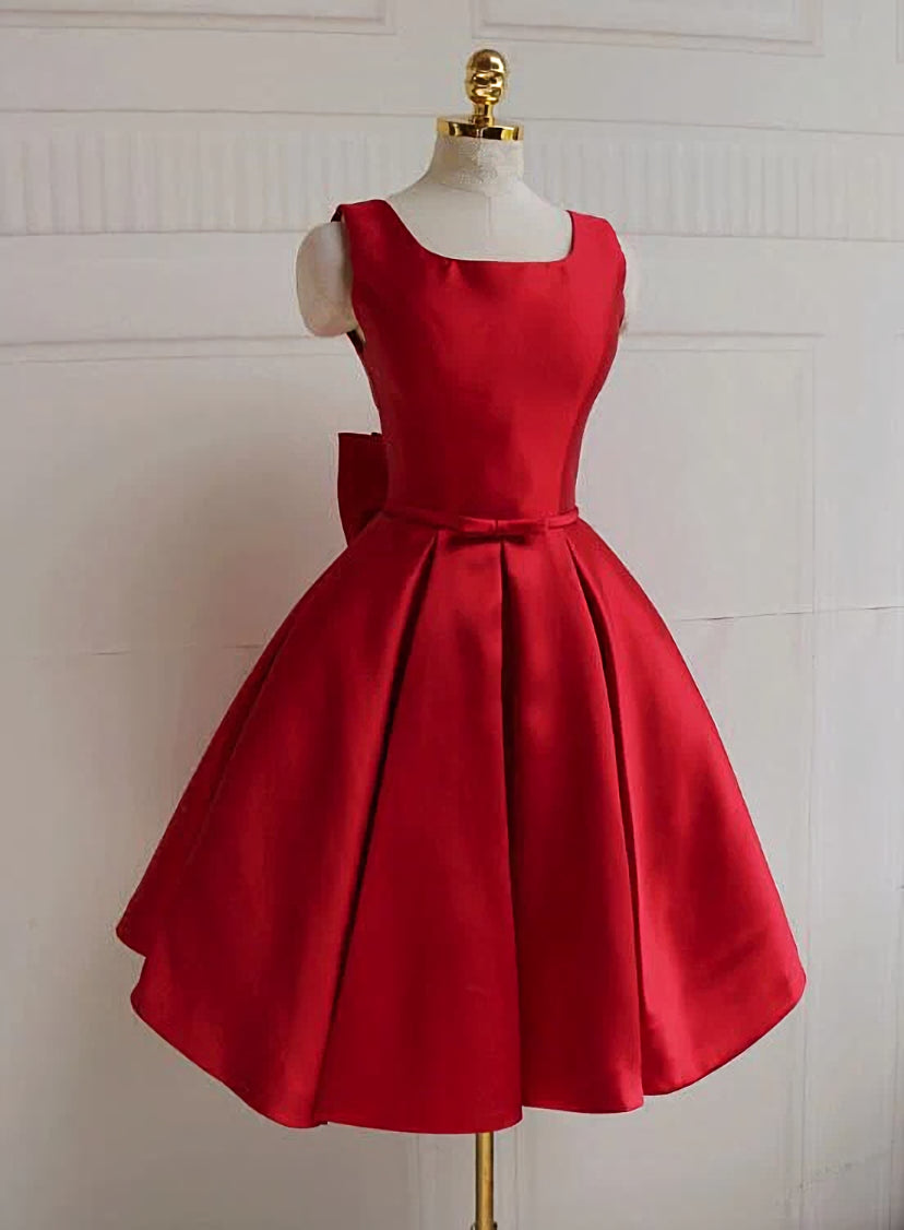 Red Satin Backless Short Party Dress, Red Corset Homecoming Dresses outfit, Prom Dresses Near Me