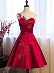 Red Satin Knee Length Party Dress, Cute Corset Bridesmaid Dress outfit, Evening Dresses 2032