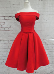 Red Satin Short Party Dress, Red Off Shoulder Corset Homecoming Dress outfit, Evening Dresses For Weddings Guest