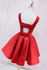 Red Satin Short Simple Backless Party Dress, Red Corset Homecoming Dress outfit, Party Dresses Casual