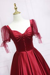 Red Satin Sweetheart Neckline Long Corset Formal Dress, A-Line Evening Graduation Dress outfits, Party Dresses Designs