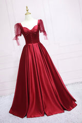 Red Satin Sweetheart Neckline Long Corset Formal Dress, A-Line Evening Graduation Dress outfits, Party Dresses Teens