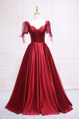 Red Satin Sweetheart Neckline Long Corset Formal Dress, A-Line Evening Graduation Dress outfits, Party Dresses Design