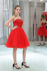 Red Sequined Tulle Strapless Corset Homecoming Dresses outfit, Formal Dresses Ball Gown