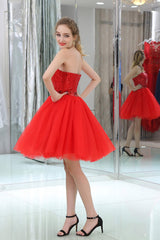 Red Sequined Tulle Strapless Corset Homecoming Dresses outfit, Formal Dresses Outfit