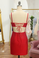 Red Sequins Lace-Up Tight Short Corset Homecoming Dress outfit, Red Sequins Lace-Up Tight Short Homecoming Dress