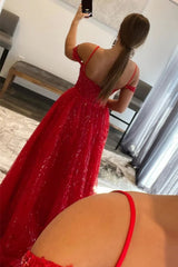 Red Sparkly Detachable Train Sequins Long Corset Prom Dress with Slit Gowns, Red Sparkly Detachable Train Sequins Long Prom Dress with Slit