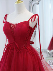 Red Straps Tulle Short Corset Homecoming Dress Corset Prom Dress, Red V-neckline Corset Formal Dresses outfit, Prom Dresses Long Open Back
