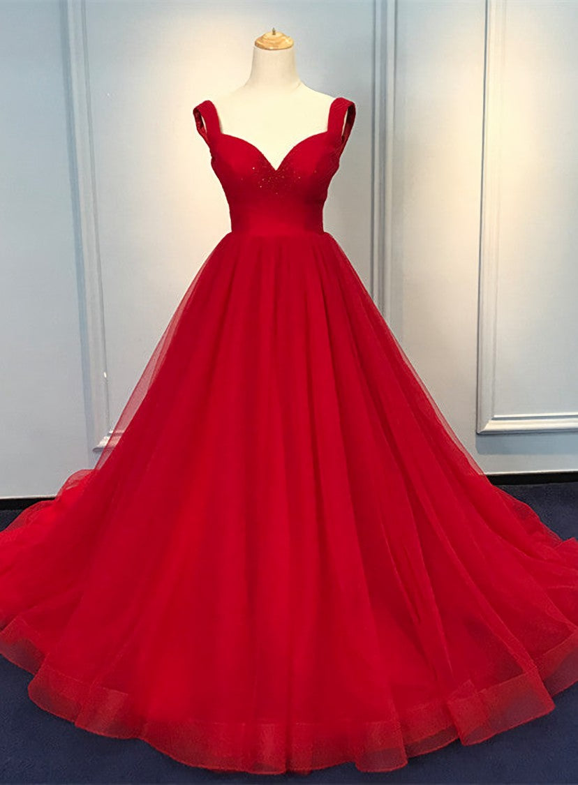 Red Sweetheart Straps Long Corset Ball Gown Evening Dress, Red Tulle Corset Prom Dress outfits, Party Dress Night Out