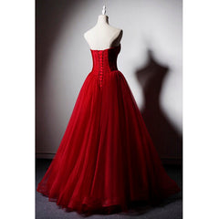Red Sweetheart Tulle Corset Ball Gown Floor Length Corset Formal Dress, Red Tulle Evening Dress Party Dress Outfits, Simple Wedding Dress