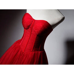 Red Sweetheart Tulle Corset Ball Gown Floor Length Corset Formal Dress, Red Tulle Evening Dress Party Dress Outfits, Bridesmaid Dresses Peach