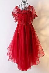 Red Sweetheart Tulle High Low Corset Homecoming Dress , Red Party Dress Outfits, Homecoming Dress Tight