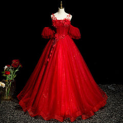 Red Tulle Corset Ball Gown Off Shoulder Sweet 16 Corset Formal Dresses, Red Evening Gown Party Dress Outfits, Formal Dresses Cocktail