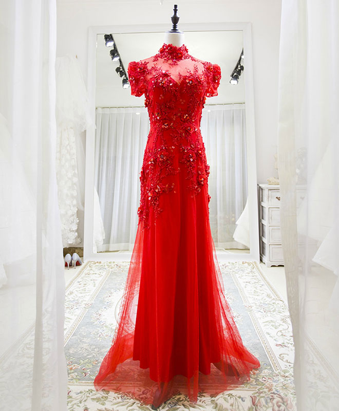 Red Tulle Lace Long Corset Prom Dress, Red Lace Tulle Corset Formal Dress outfit, Prom Dresses Blush