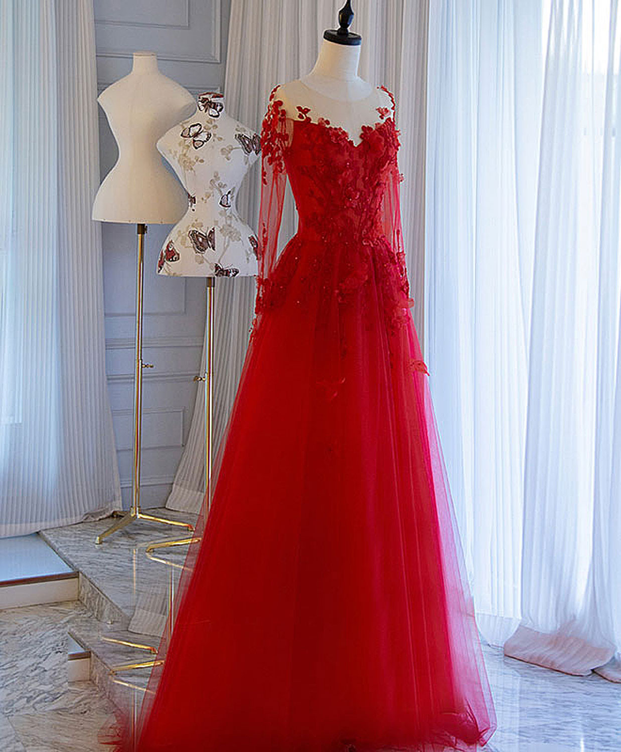 Red Tulle Lace Off Shoulder Long Corset Prom Dress Red Lace Evening Dress outfit, Prom Dresses For Short Girl