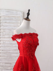 Red Tulle Lace Off Shoulder Short Corset Prom Dress, Red Corset Homecoming Dress outfit, Pink Dress