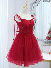 Red Tulle Lace Short Corset Prom Dress Red Lace Puffy Corset Homecoming Dress outfit, Simple Wedding Dress