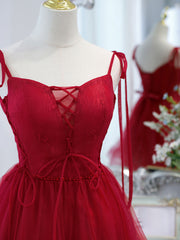 Red Tulle Lace Short Corset Prom Dress Red Lace Puffy Corset Homecoming Dress outfit, Bridesmaid Dresses Peach