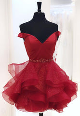 Red V-Neck Off the Shoulder Short Corset Prom Dresses outfit, Bridesmaid Dress Different Styles