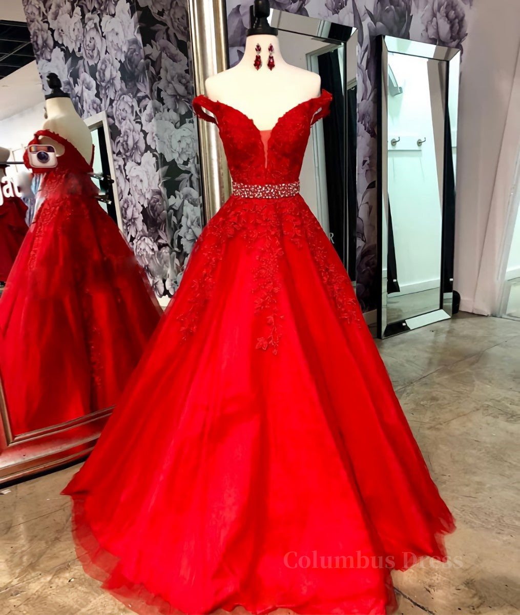 Red v neck tulle lace long Corset Prom dress, red tulle evening dress outfit, Beauty Dress Design