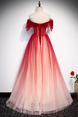 Red Off the Shoulder Long Tulle Corset Prom Dress with Beading, Party Gown with Sequins Gowns, Party Dress Code Idea