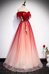 Red Off the Shoulder Long Tulle Corset Prom Dress with Beading, Party Gown with Sequins Gowns, Go Out Outfit