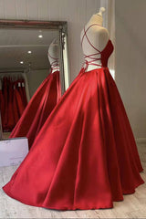 Red Satin Spaghetti Straps Long Corset Prom Dress, Puffy Princess Corset Formal Gown outfit, Party Dress Short Tight