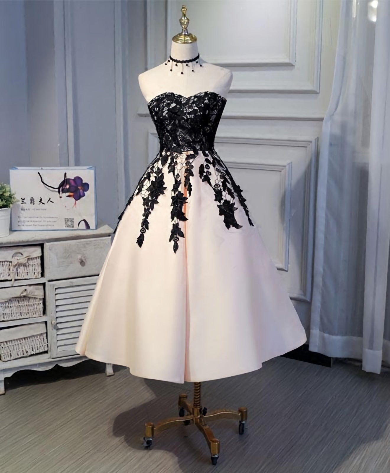 Champagne Lace Short Corset Prom Dress, Lace Evening Dress outfit, Formal Dresses Long Elegant