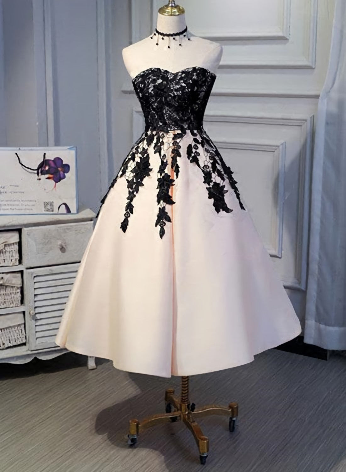 Tea Length Satin With Lace Vintage Corset Prom Dress, Corset Ball Gown Elegant Corset Formal Dresses outfit, Gown Dress Elegant
