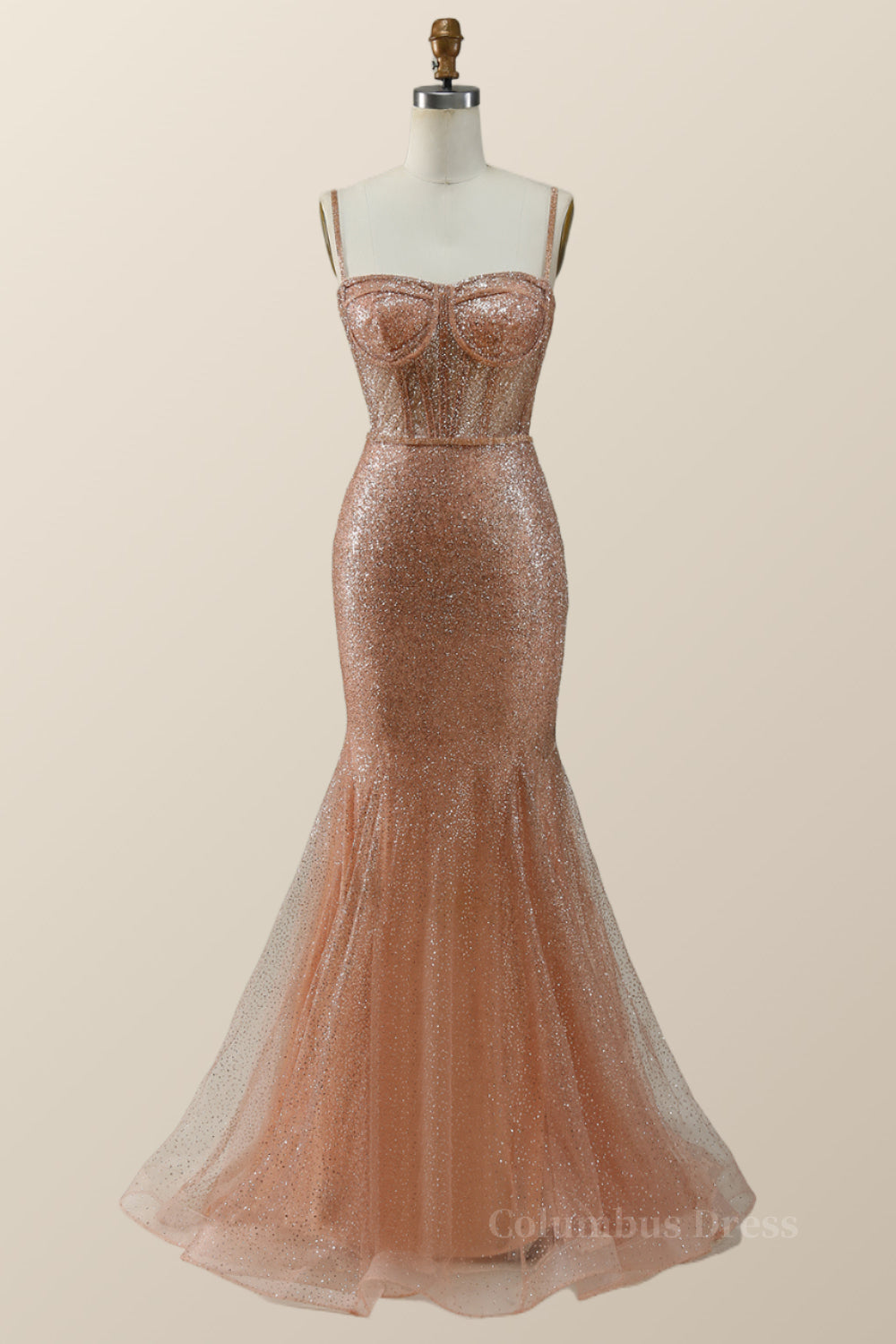 Rose Gold Shimmer Mermaid Long Corset Formal Dress outfit, Party Dress Aesthetic