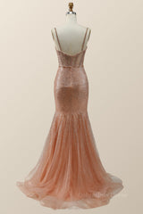 Rose Gold Shimmer Mermaid Long Corset Formal Dress outfit, Party Dress Size 54