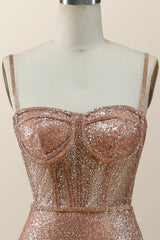 Rose Gold Shimmer Mermaid Long Corset Formal Dress outfit, Party Dress Size 58
