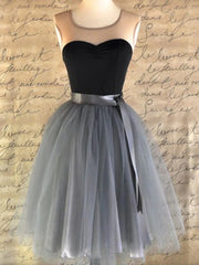 Round Neck Black Gray Tulle Short Corset Prom Dresses, Short Black Gray Graduation Corset Homecoming Dresses outfit, Party Dress Short Tight